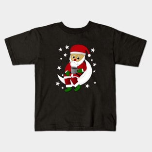 Santa Claus coffee on the moon Kids T-Shirt